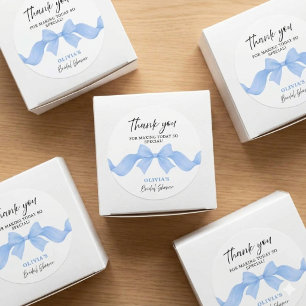 Something Blue Bow Bridal Shower Thank You Favour Classic Round Sticker
