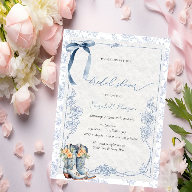 Something Blue Bow Cowboy Boots Floral Invitation (Creator Uploaded)