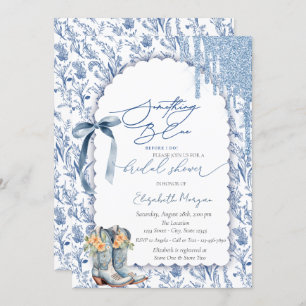 Something Blue Bow Drips Cowboy Boots Floral Invitation