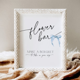 Something Blue Bow Flower Bar Bridal Shower Pedestal Sign