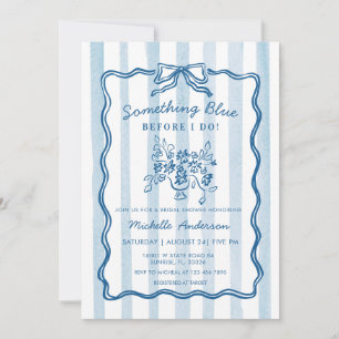 Something Blue Bow Stripe Bridal Shower Invitation