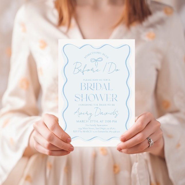 Something Blue Bow Wavy Modern Bridal Shower Invitation (Creator Uploaded)