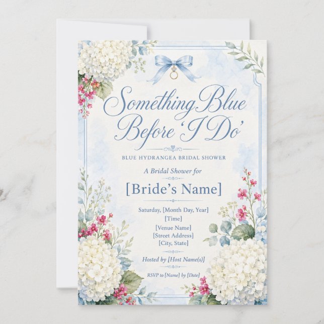Something Blue Bridal Shower | Blue Hydrangea Invitation (Front)