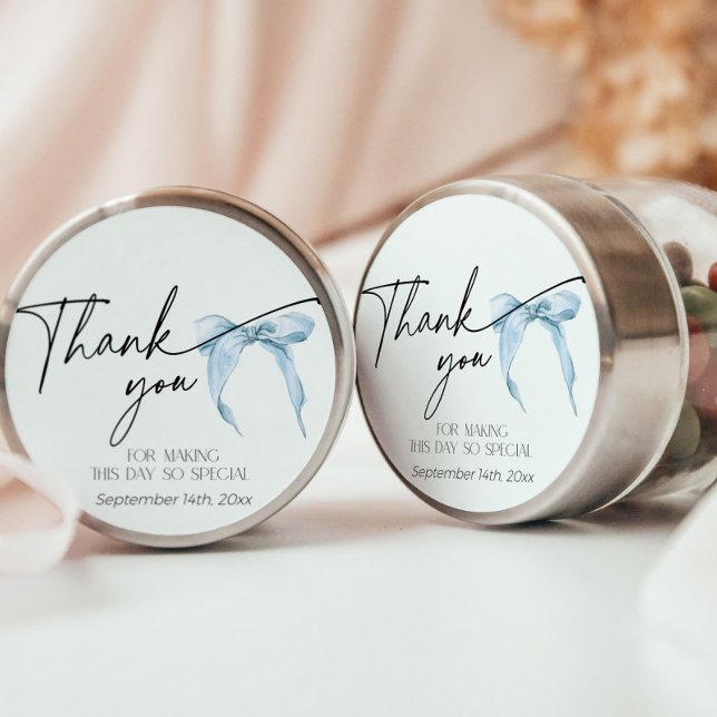 Something Blue Bridal Shower Dusty Bow Thank You Classic Round Sticker (Creator Uploaded)
