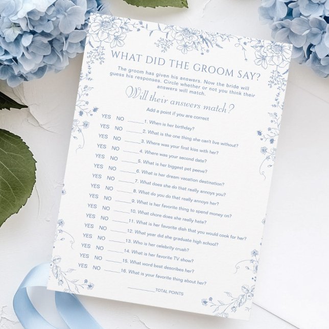Something Blue Bridal Shower What Did He Say Card (Creator Uploaded)