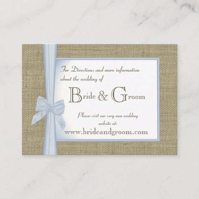 Something Blue Burlap and Bow Wedding Web Info Enclosure Card (Front)