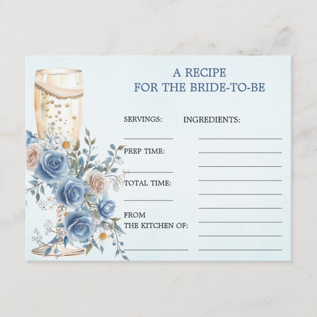 Something Blue Champagne Bridal Shower Recipe Card (Front)
