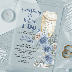 Something Blue Champagne Floral Bridal Shower Acrylic Invitations