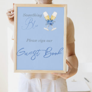 Something Blue Champagne Floral Bridal Shower Book Poster