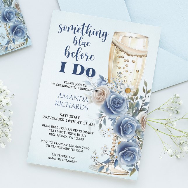 Something Blue Champagne Floral Bridal Shower Invitation (Creator Uploaded)
