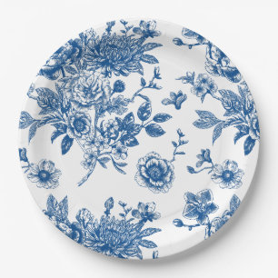 Something blue chinoiserie blue bridal shower paper plate