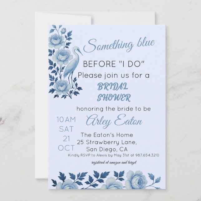 Something Blue Chinoiserie Bridal Shower  Invitation (Front)