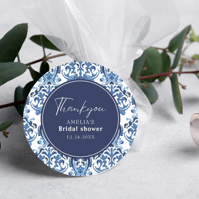 Something blue Chinoiserie pattern Bridal Shower Classic Round Sticker (Creator Uploaded)