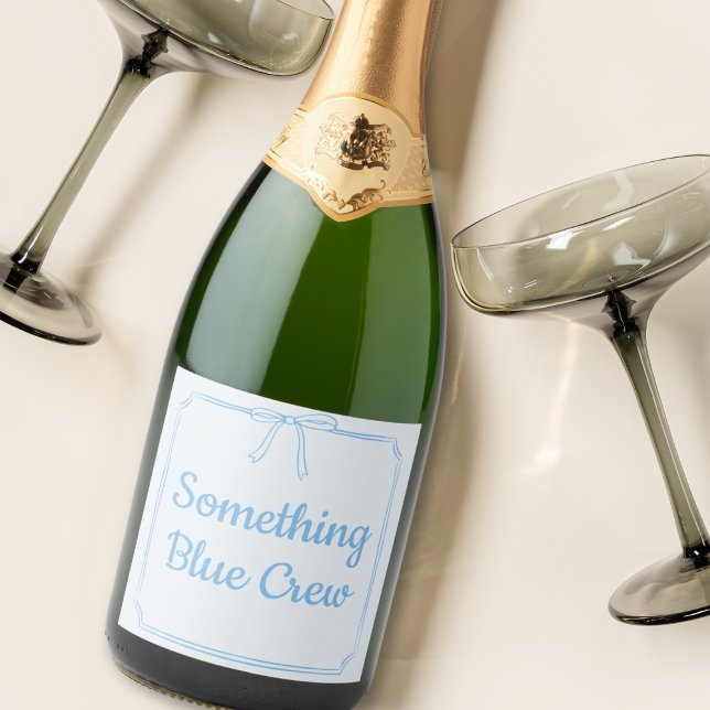Something Blue Crew Bow Bridesmaid Bridal Party  Sparkling Wine Label (Add a touch of fun to your special day with our coquette bow "Something Blue Crew" champagne label!)
