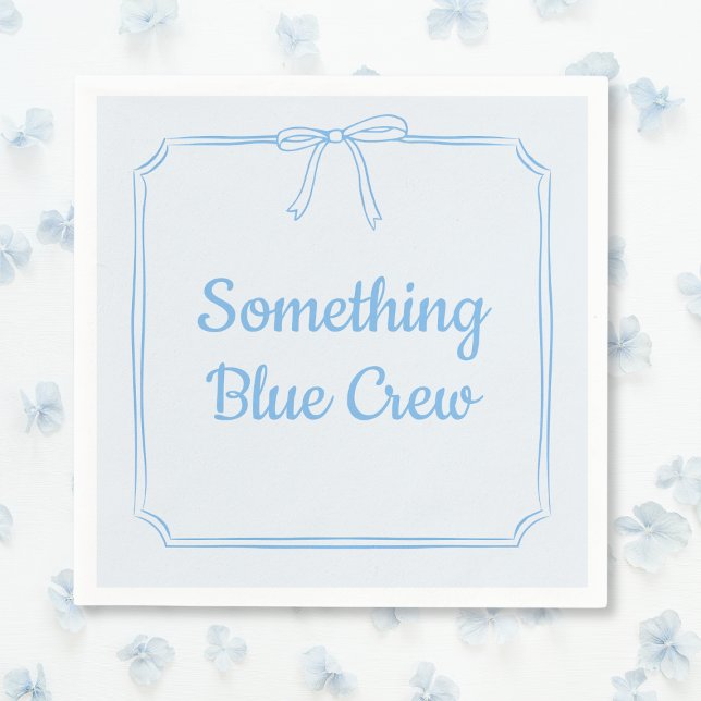 Something Blue Crew Bow Personalised Bridal Party  Napkin (Chic Trendy Bow 'Something Blue Crew' Napkins - Perfect for Bachelorette Parties and Bridal Showers!)