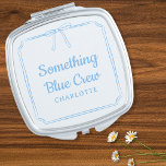 Something Blue Crew Elegant Bow Custom Name  Compact Mirror<br><div class="desc">Meet the ultimate bridal party must-have: the "Something Blue Crew" compact mirror! This stylish accessory features a charming hand-drawn bow and elegant pastel blue text on a very pale blue background, making it the perfect gift for your bridesmaids in blue or friends in your crew. Ideal for touch-ups on the...</div>