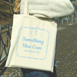 Something Blue Crew Elegant Bow Custom Name  Tote Bag<br><div class="desc">Join the latest bridal trend with our Customisable 'Something Blue Crew' Tote Bag! Perfect for your bridal party, this elegant tote features a stylish blue design with customisable text to add a personal touch. It's ideal for carrying all your wedding day essentials or as a keepsake for your bridesmaids or...</div>