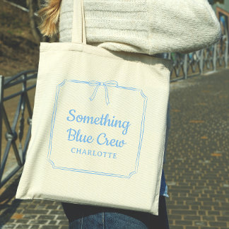 Something Blue Crew Elegant Bow Custom Name Tote Bag