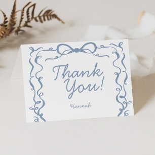 Something Blue Dusty Blue Bow Bridal Shower Thank You Card