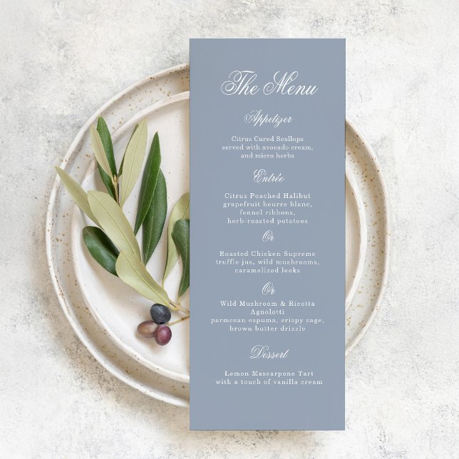 Something Blue Dusty Blue Elegant Wedding Menu Invitation (Creator Uploaded)