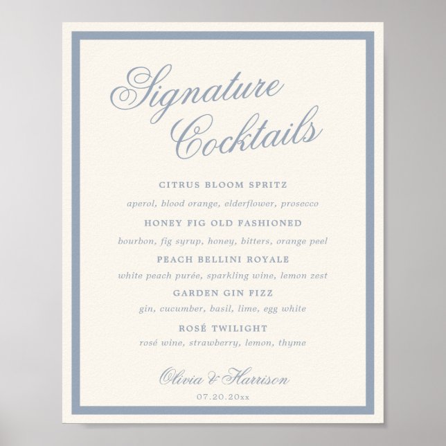 Something Blue Dusty Blue Signature Drinks Sign (Front)