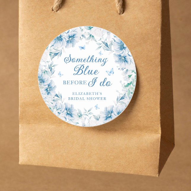 Something Blue Elegant Bridal Shower Classic Round Sticker (Creator Uploaded)
