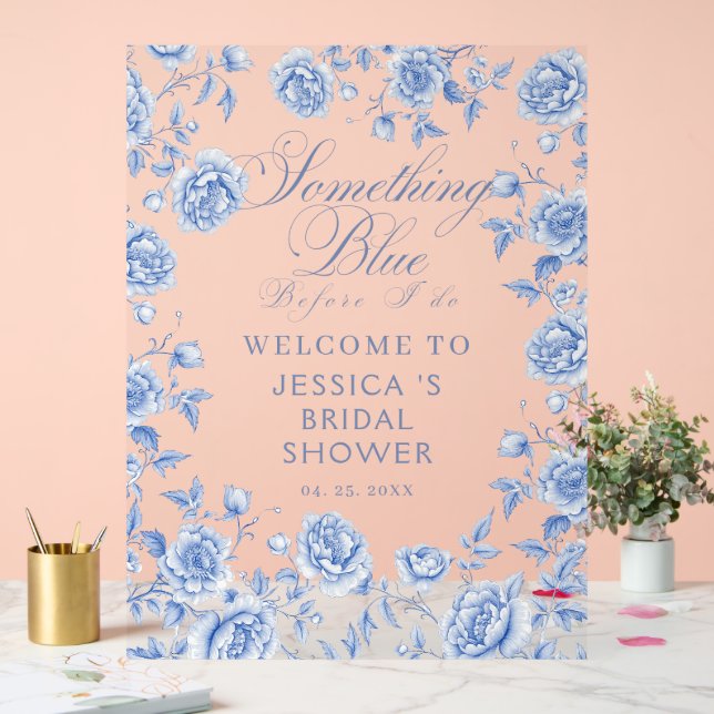 Something Blue Elegant  Bridal Shower Welcome Acrylic Sign (Wedding)