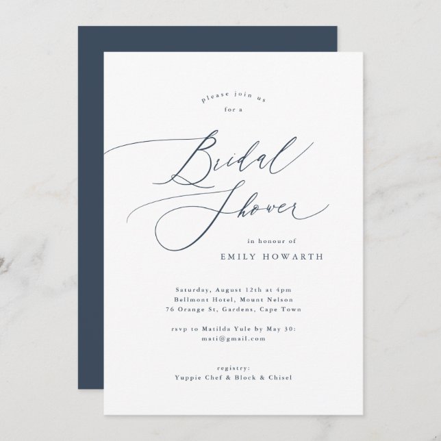 Something Blue Elegant Calligraphy Bridal Shower Invitation (Front/Back)