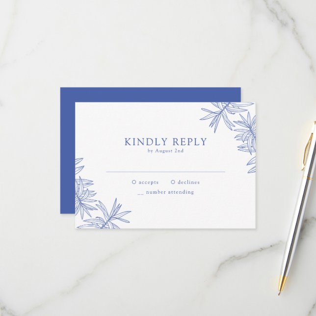 Something Blue Elegant Minimalist Botanical  RSVP Card (Front/Back In Situ)