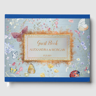 Something Blue Elegant Wildflower Wedding  Guest Book