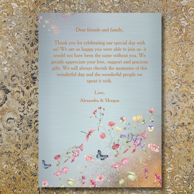 Something Blue Elegant Wildflower Wedding Thank You Card (Creator Uploaded)