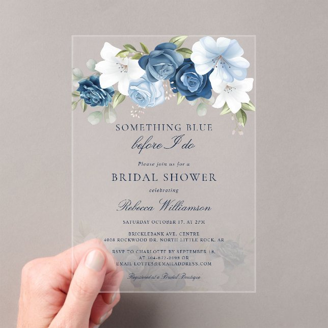 Something Blue Floral Before I Do Bridal Shower Acrylic Invitations (Insitu (Handheld))