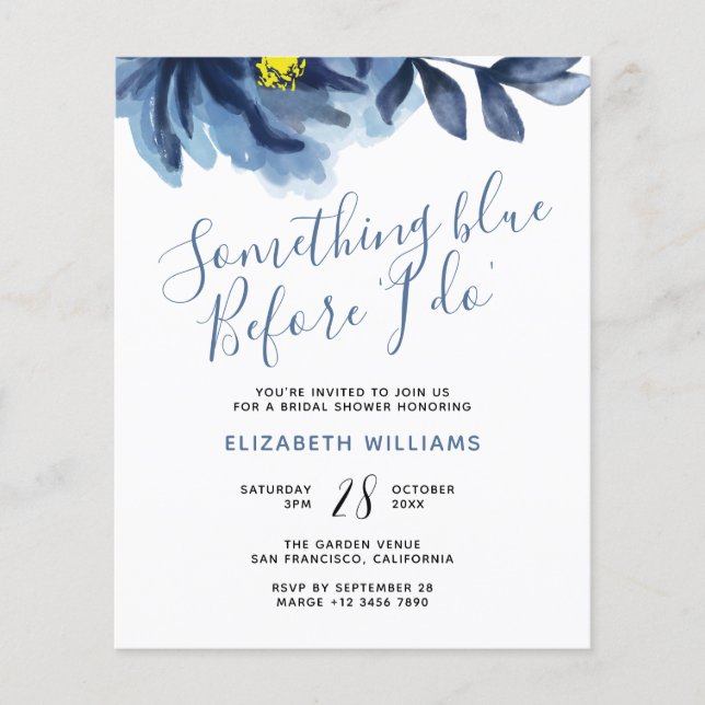 Something Blue Floral Bridal Shower Invitation  (Front)