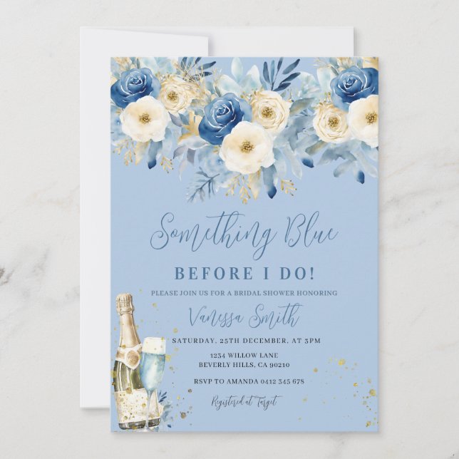 Something Blue Floral Bridal Shower  Invitation (Front)