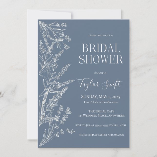 Something Blue Floral Bridal Shower Invitation (Front)