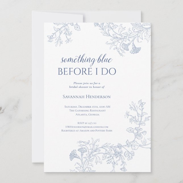 Something Blue Floral Bridal Shower Invitation (Front)