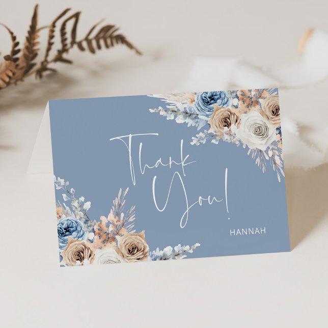 Something Blue Floral Bridal Shower Personalised Thank You Card (Creator Uploaded)