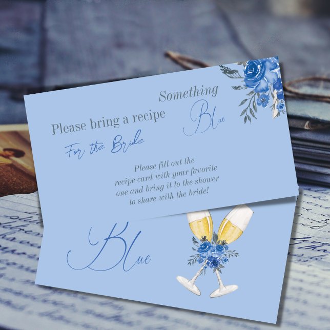 Something Blue Floral Bridal Shower Recipe Enclosure Card (Creator Uploaded)