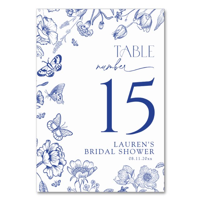 Something Blue Floral Bridal Shower Table Number (Front)