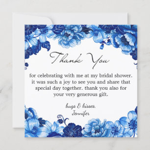something blue,floral bridal shower thank you card
