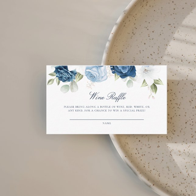 Something Blue Floral Bridal Shower Wine Raffle Enclosure Card (Dusty Blue Floral Bridal Shower Wine Raffle Card)