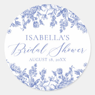 Something Blue Floral Chinoiserie Bridal Shower Classic Round Sticker
