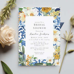 Something blue floral  chinoiserie Bridal shower Invitation