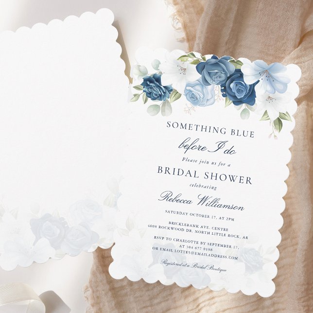 Something Blue Floral Elegant Bridal Shower Invitation (Something Blue Floral Elegant Bridal Shower Invitation)