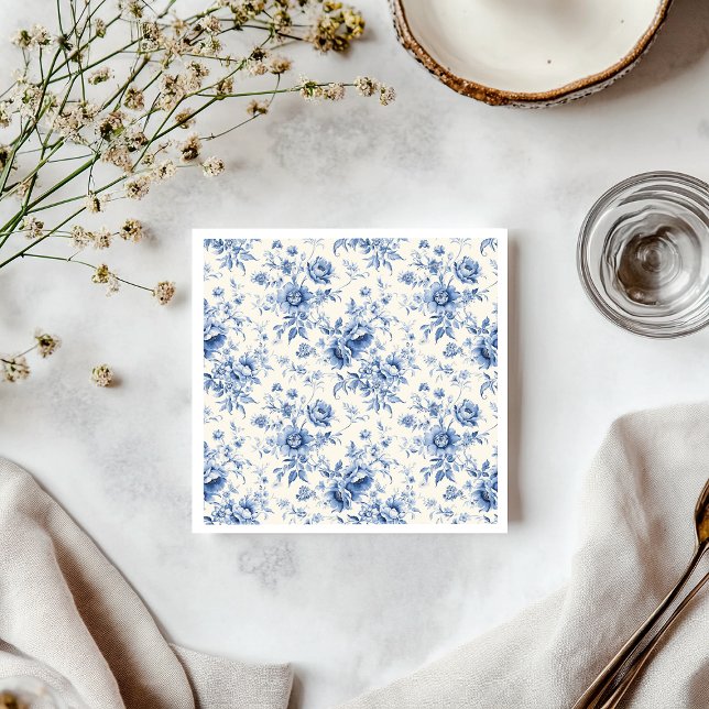 Something Blue Floral French Toile Chinoiserie Napkin (Something Blue Floral French Toile Chinoiserie Napkins)