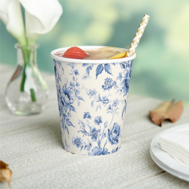 Something Blue Floral French Toile Chinoiserie Paper Cups (Insitu)