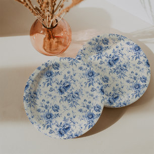Something Blue Floral French Toile Chinoiserie Paper Plate