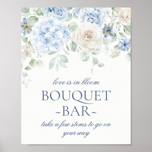 Something Blue Floral Hydrangea Bridal Bouquet Bar Poster (Front)