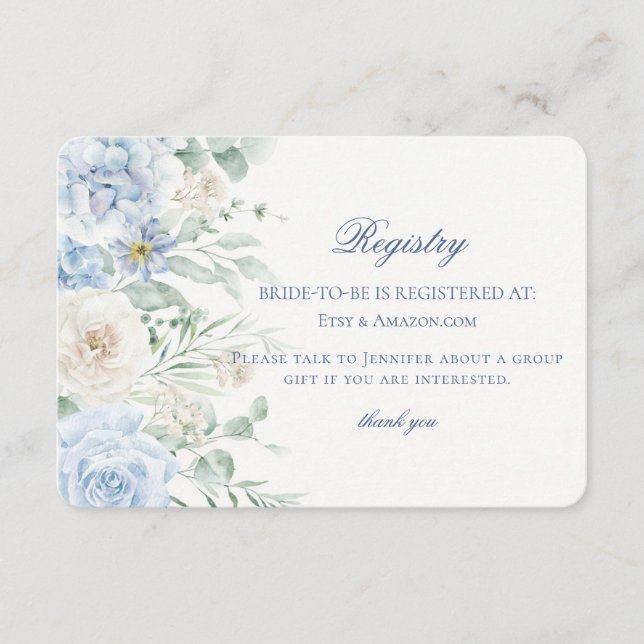 Something Blue Floral Hydrangea Bridal Registry Enclosure Card (Front)