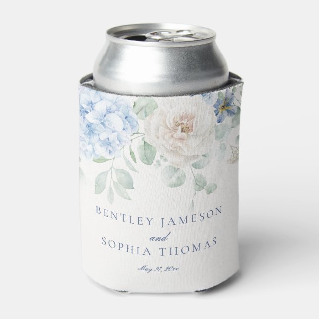  Something Blue Floral Hydrangea Wedding Can Cooler (Can Front)